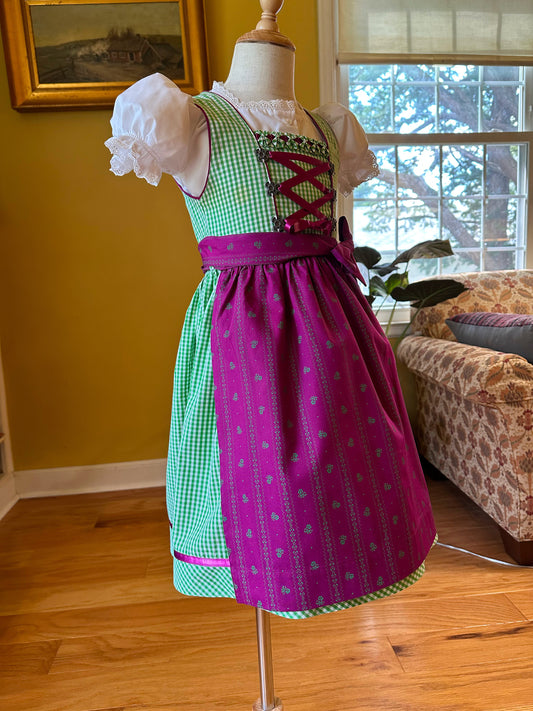 Isar Trachten Girls' Dirndl Berry on Green